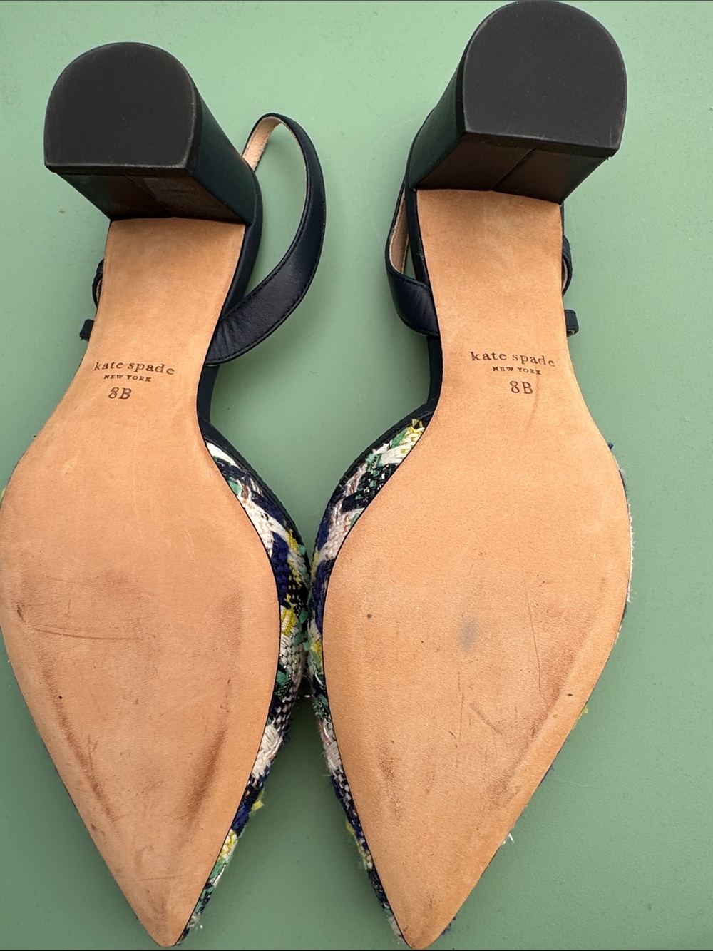 kate spade Navy and Multicolor Tweed Pointed Slingback Heels - Picture 9 of 12